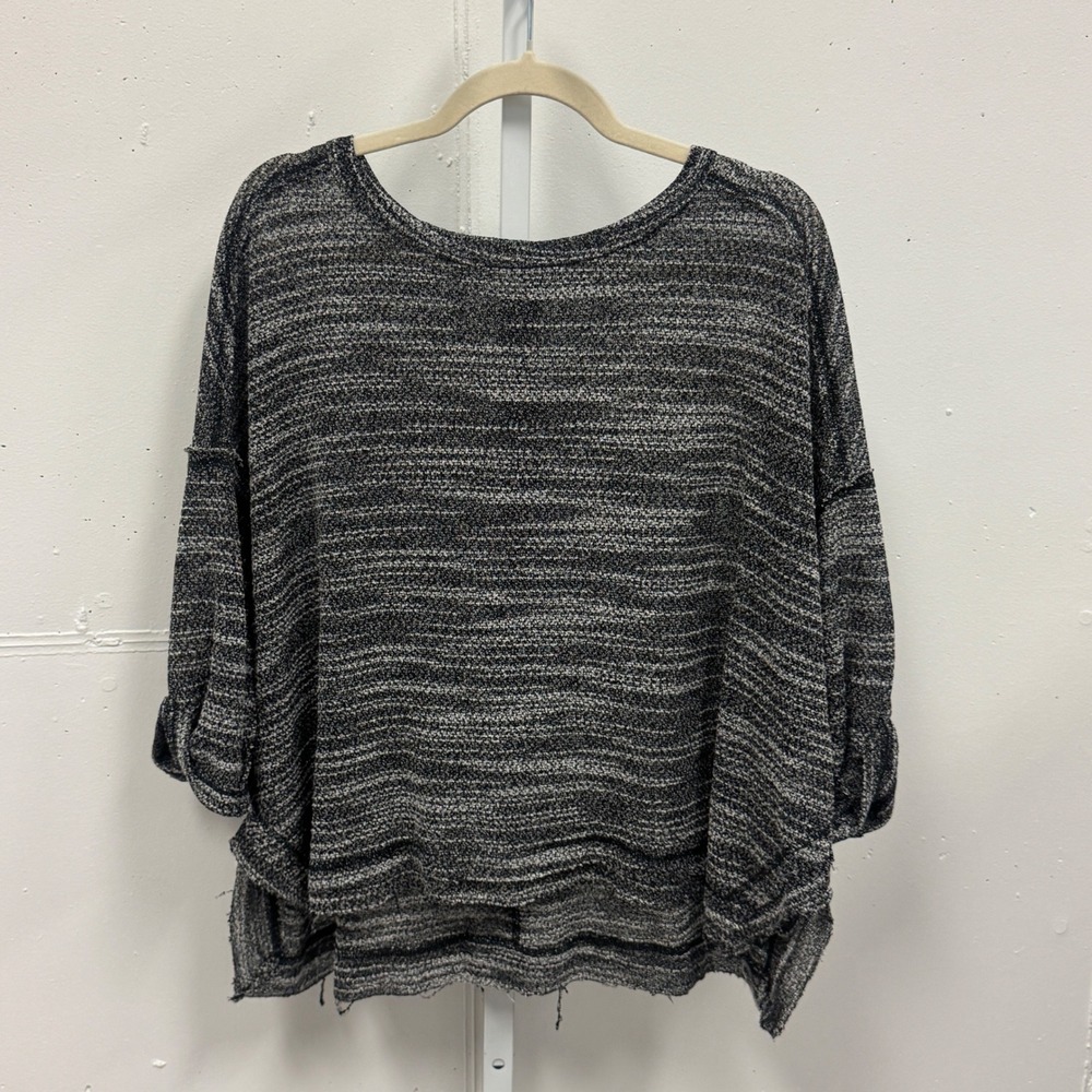 Umgee USA Black White Marled Knit Oversized Top G1967 Small Raw Hem Boxy Sweater